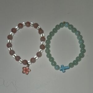 Pink and Green Beaded Bracelets Set